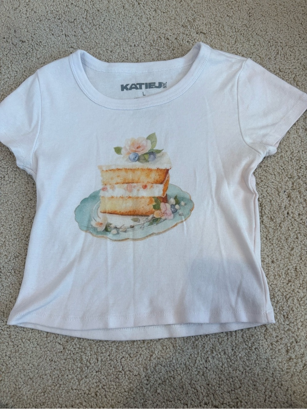 Katie J NYC Girls Cake Short Sleeve White Tee, Size Large Tween